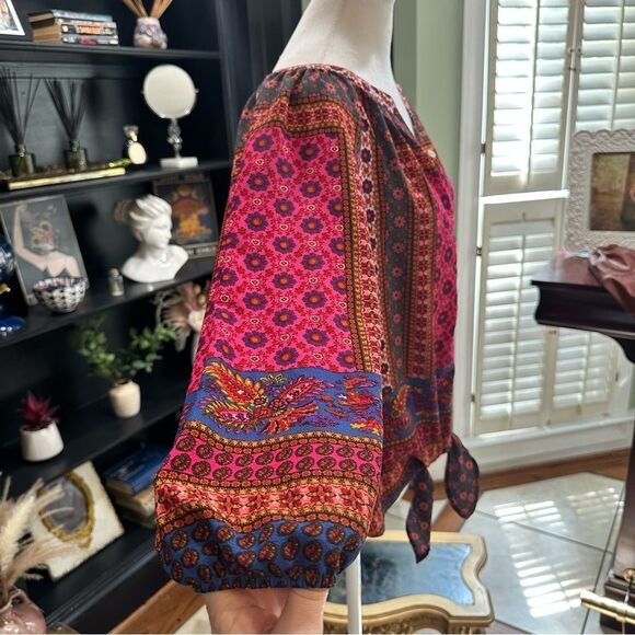 New Directions Boho Floral Front Tie Blouse Size Medium - Picture 11 of 13